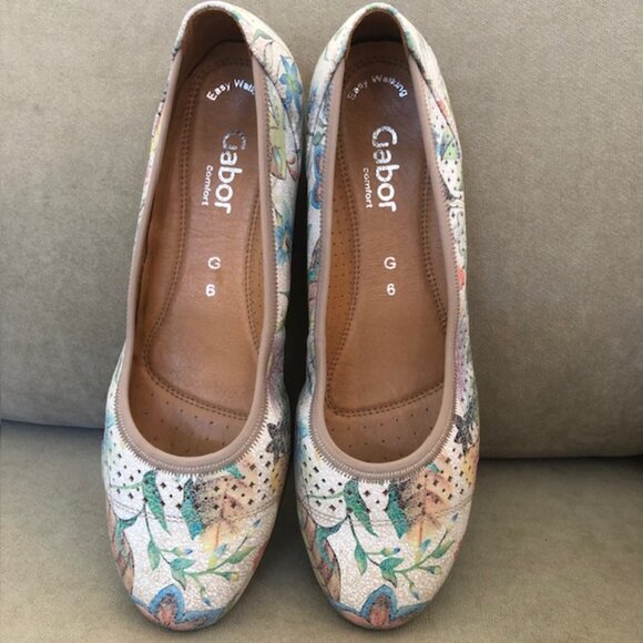 Gabor Rayah Printed Leather Shoes / Ballet Flat / Low Wedge, Size EU 39 / US 8.5 - Picture 2 of 9